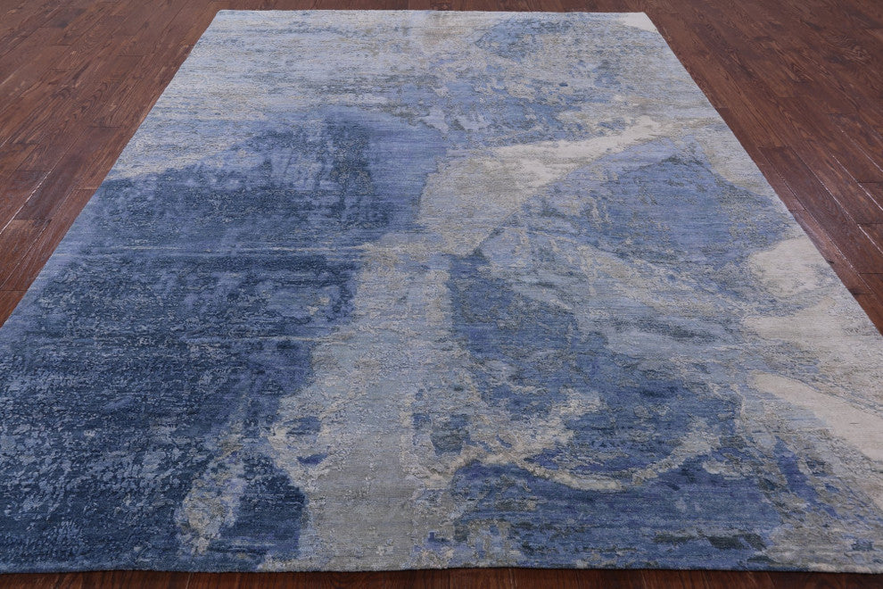 Abstract Hand-Knotted Wool and Silk Rug 7' 11" X 10' 1" Q8696