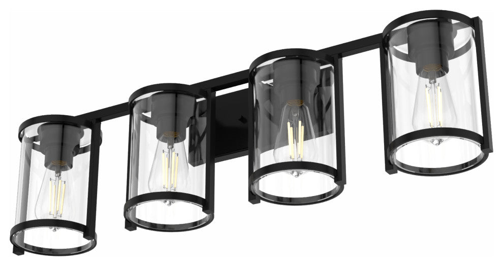 Astwood Matte Black With Clear Glass 4 Light Vanity Wall