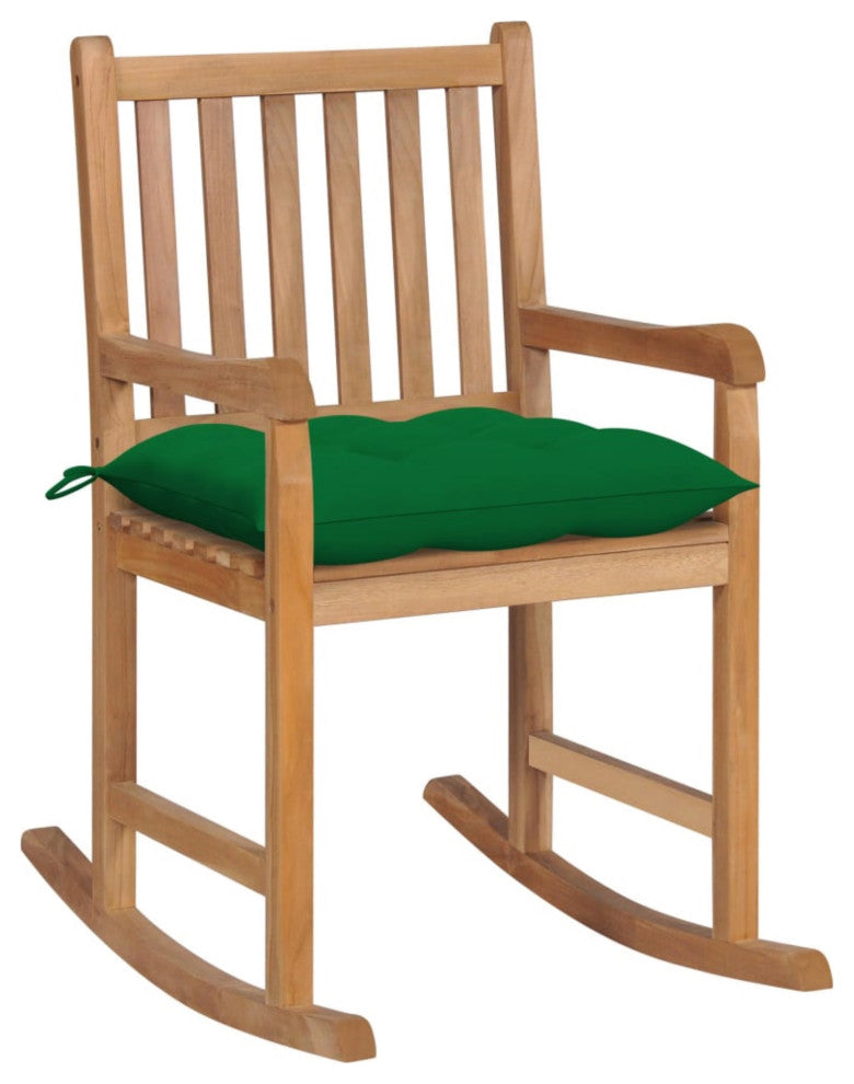 Vidaxl Rocking Chair With Green Cushion Solid Teak Wood