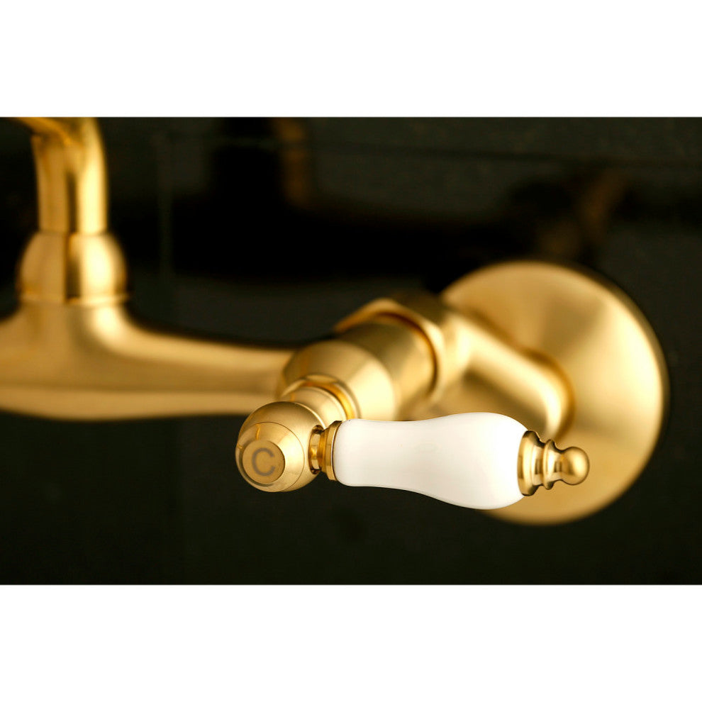 Kingston Brass Two-Handle Wall Mount Kitchen Faucet, Brushed Brass