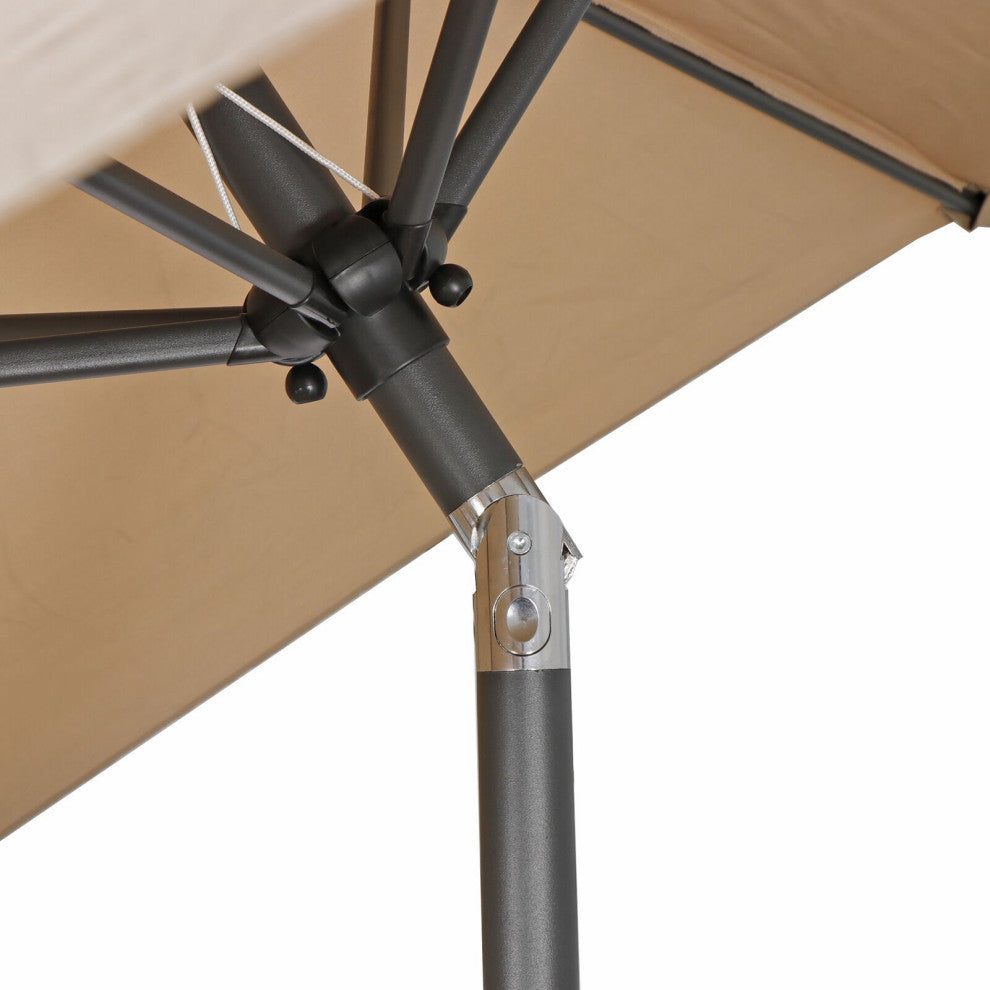 8' Outdoor Patio Steel Market Umbrella With Push Button Tilt and Crank, Khaki