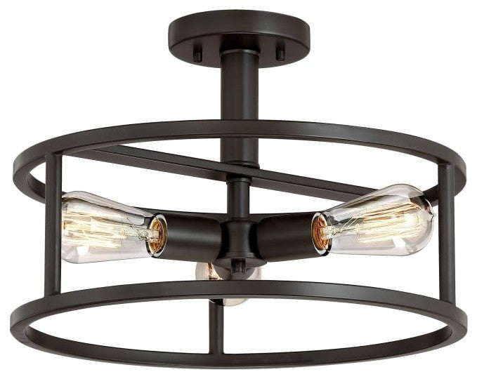 Quoizel NHR1715WT Three Light Semi-Flush Mount, Western Bronze Finish
