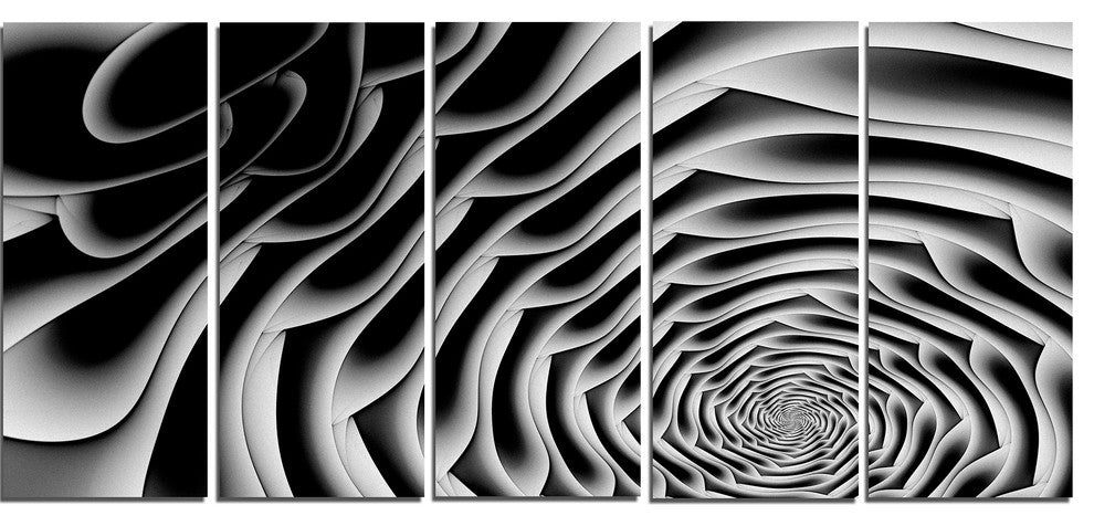 White Flower Shaped Fractal Art, Abstract Wall Art Canvas, 60"x28", 5 Panels