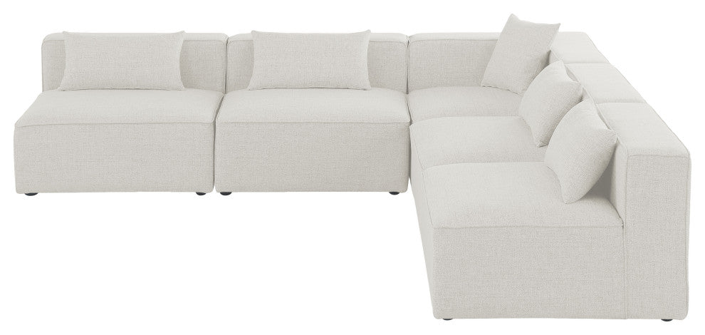 Cube Upholstered Modular Sectional, Cream, 5-Piece: 4 Armless Chair, 1 Corner Chair, Linen Texured Fabric