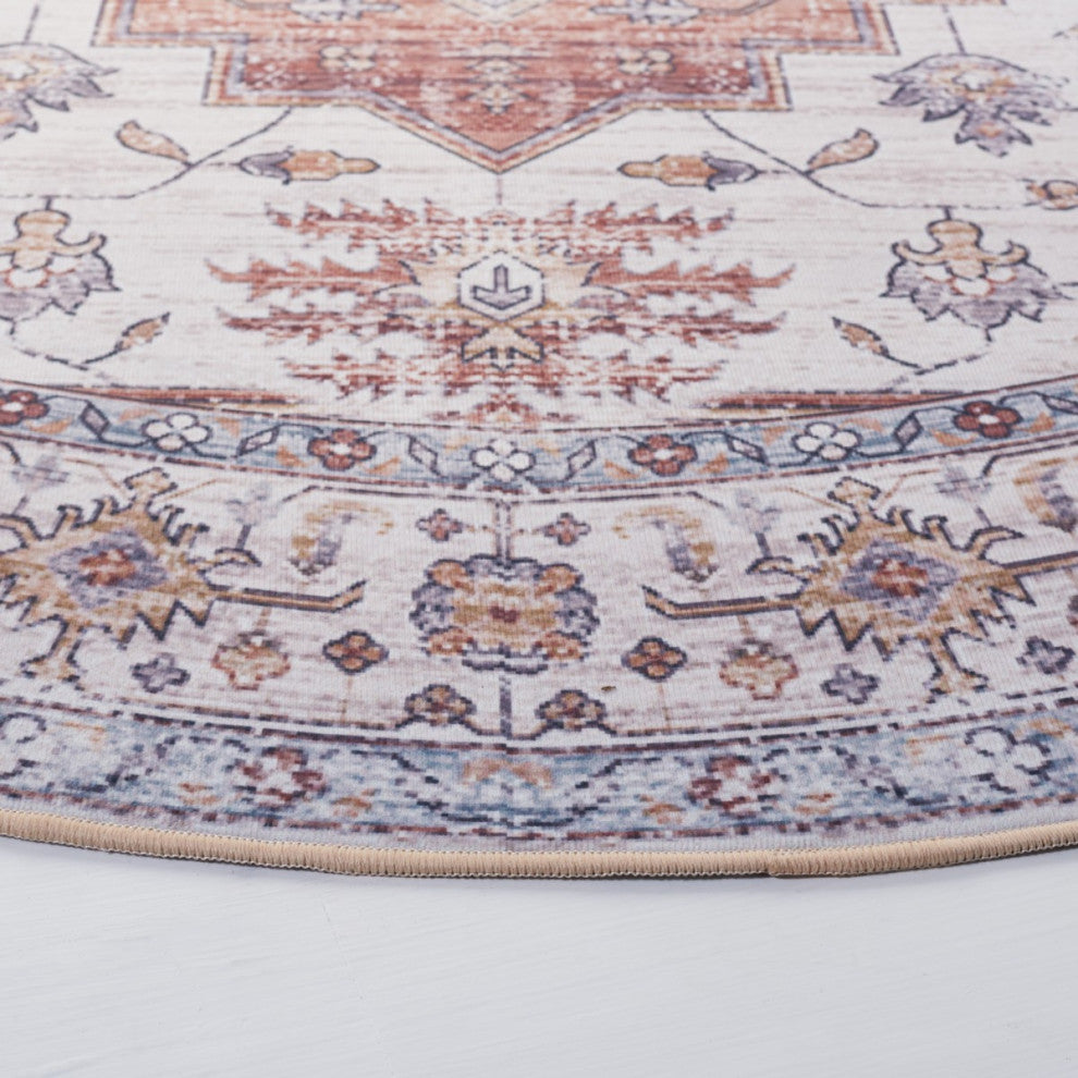 Safavieh Couture Tucson Collection, TSN109 Machine Washable Rug, Ivory / Rust, 6' Round