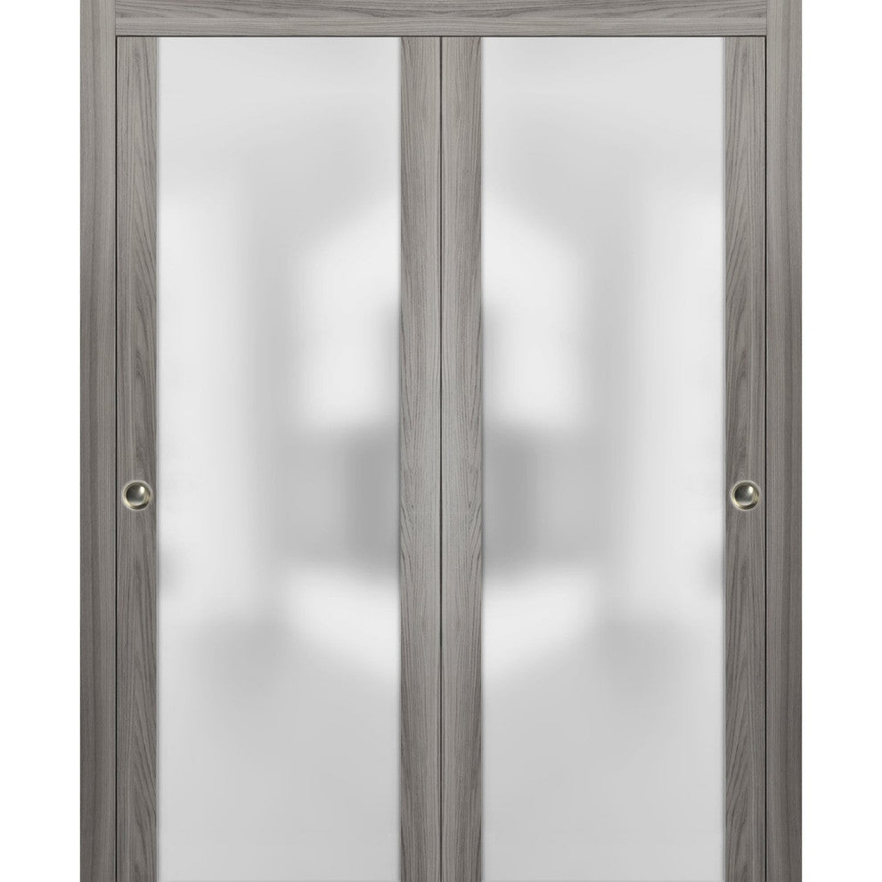 Closet Glass Bypass Doors 64 x 84 & Hardware | Planum 4114 Ginger Ash |