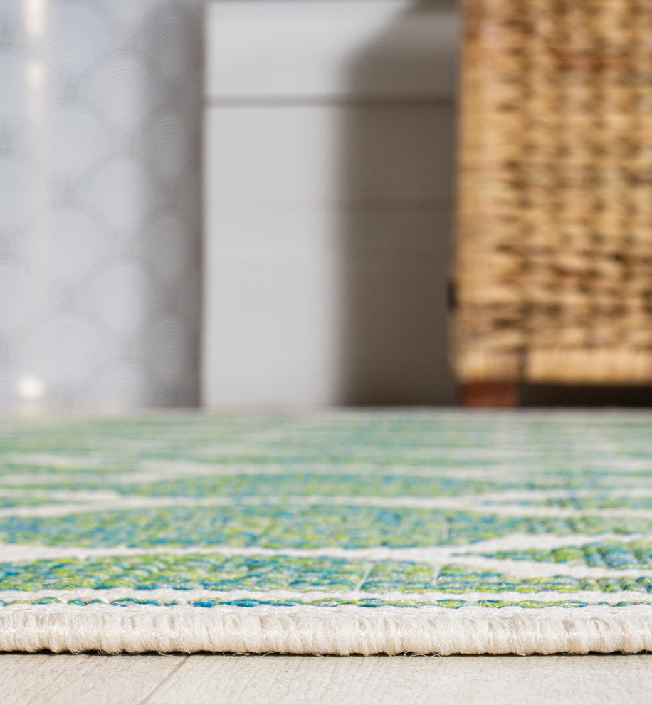 Trebol Moroccan Trellis Textured Weave Indoor/Outdoor, Cream/Green, 2 X 8
