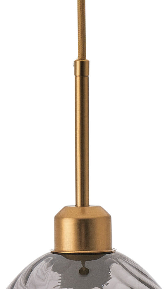 Modern Brushed Bronze 1-Light Smoke Grey Striped Glass Pendant Light