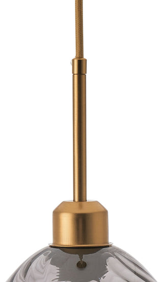 Modern Brushed Bronze 1-Light Smoke Grey Striped Glass Pendant Light