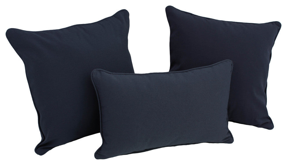 Solid Twill Throw Pillows With Inserts, 3-Piece Set, Navy