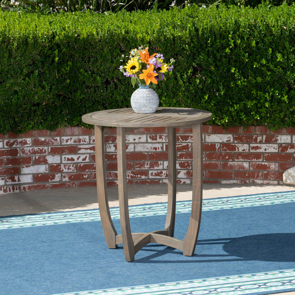 GDF Studio Andria Outdoor Acacia Wood Bistro Table, Gray