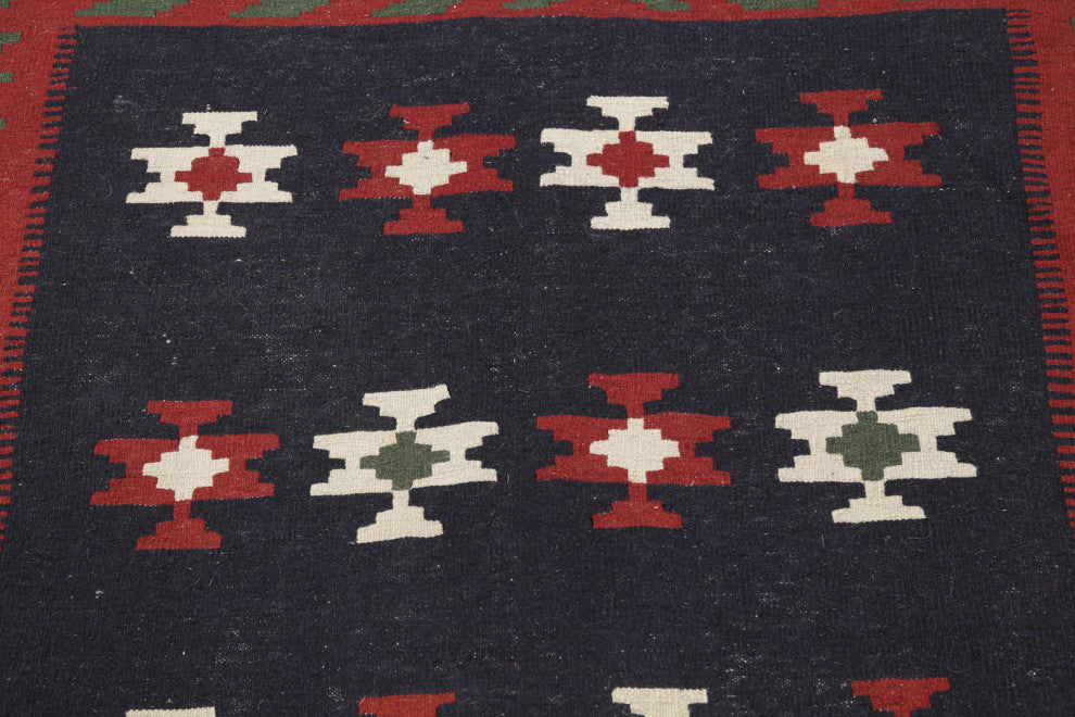 Consigned, Kilim Oriental Traditional Hand-Woven Persian Area Rug, Blue, 4x6