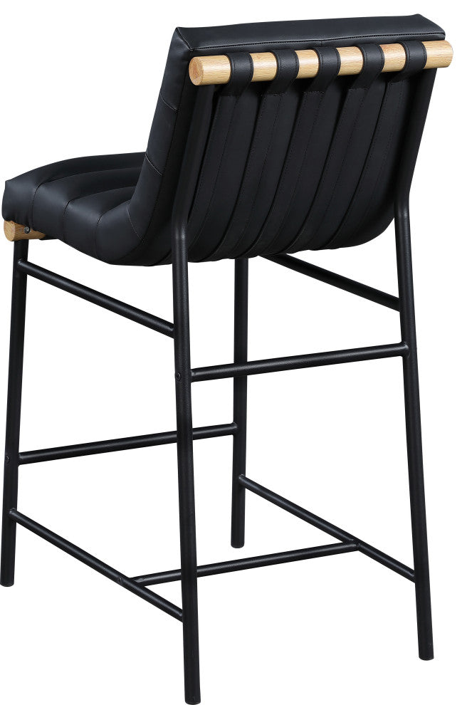 Burke Counter Stool, Black, Vegan Leather, White Oak Veneer Metal Dowel