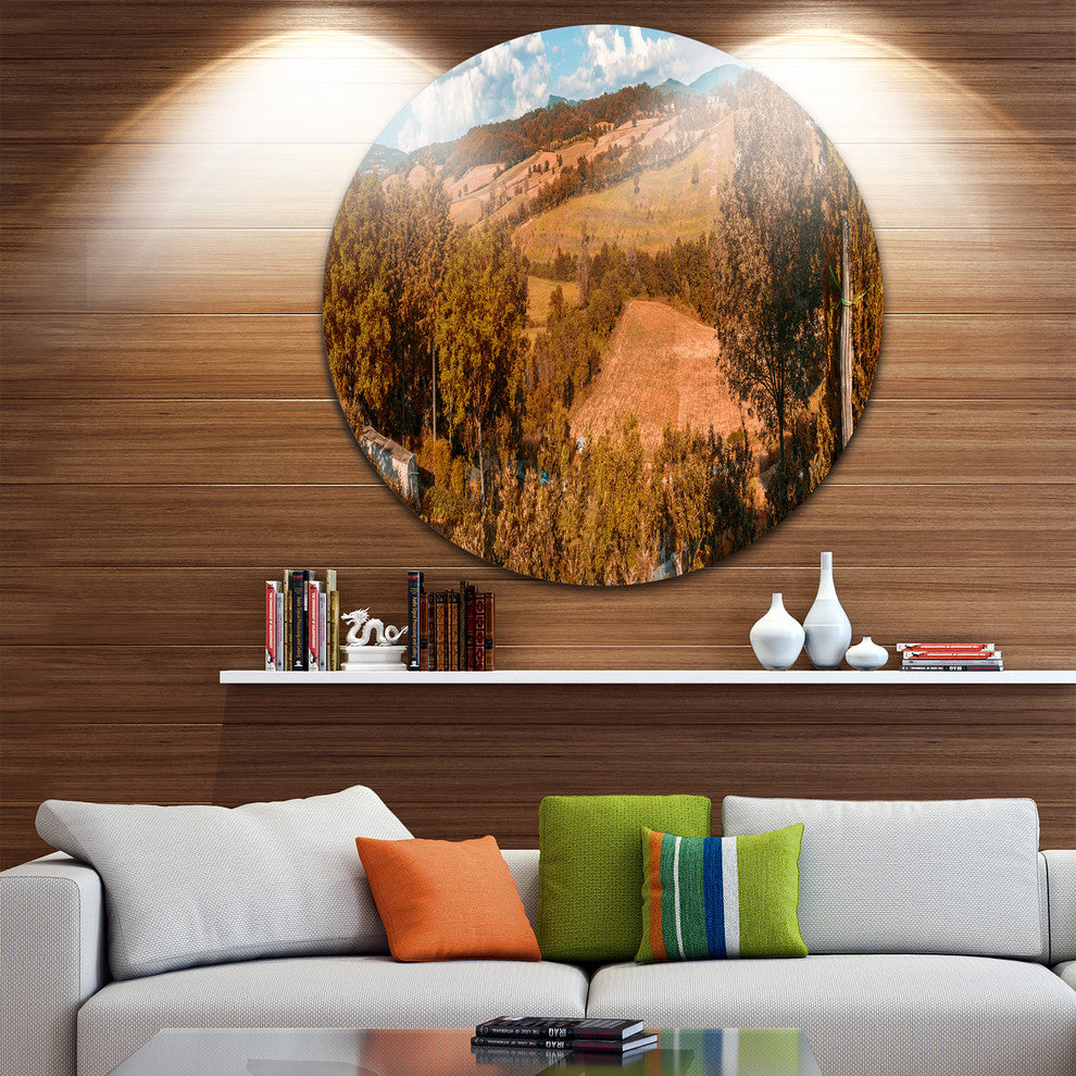 Orange Autumn Mountains Tuscany, Landscape Round Wall Art, 36"
