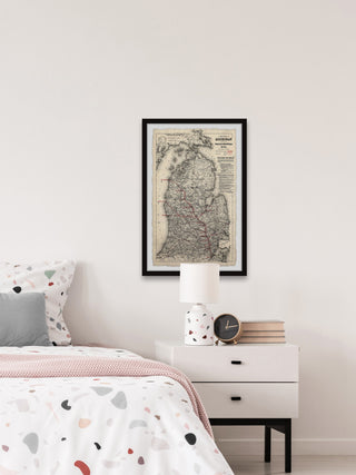 "Vintage Michigan Map" Framed Painting Print, 24x36