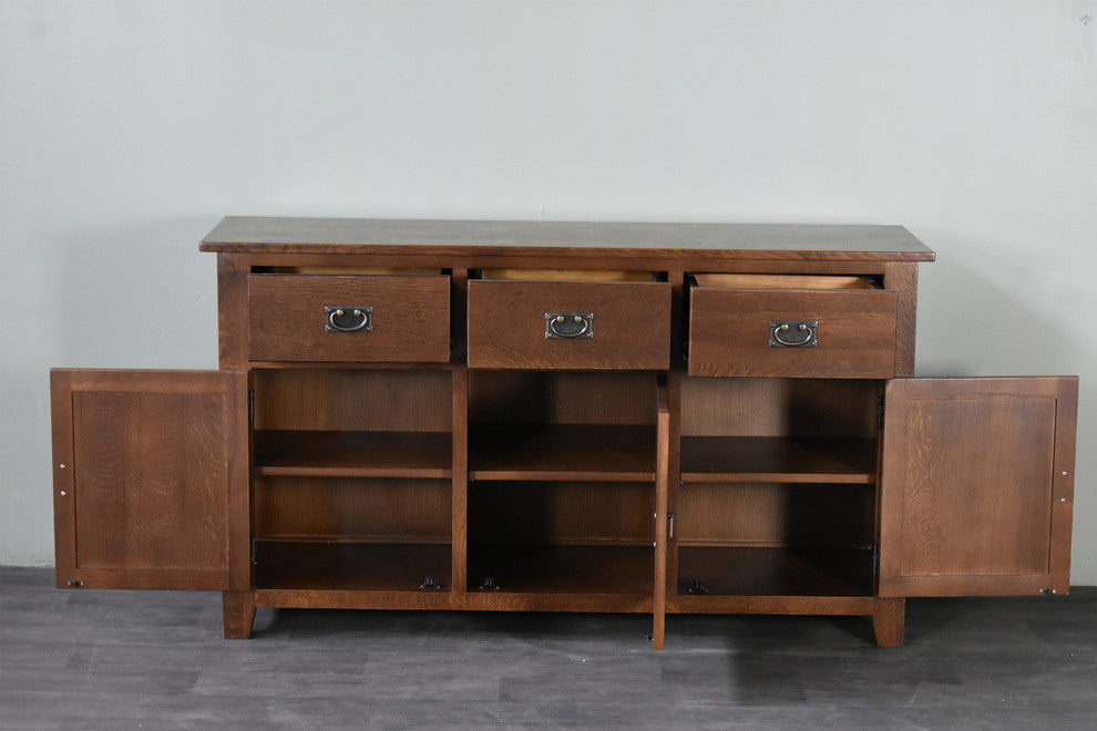 Mission Solid Oak 3 Drawer 3 Door Sideboard - Walnut (AW)