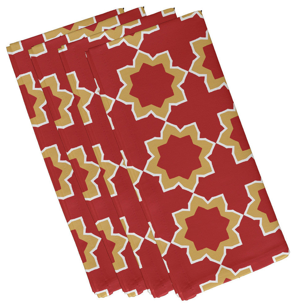Bohemian 2, Geometric Print Napkin, Coral, Set of 4