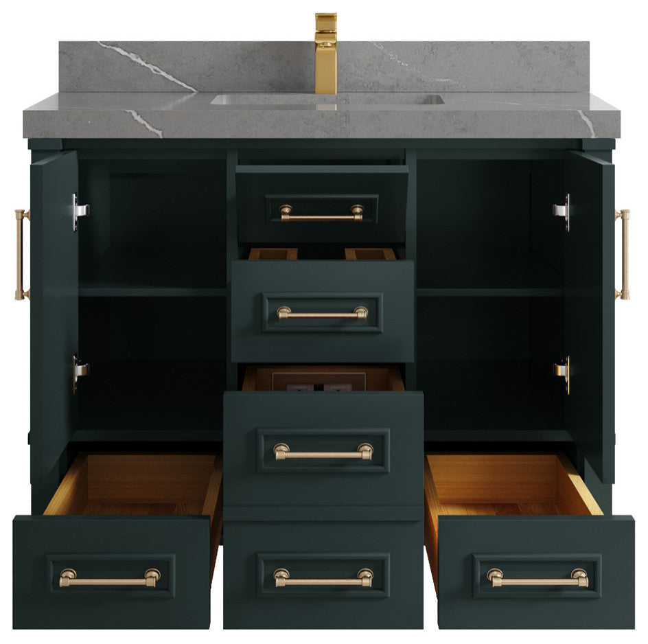 Aberdeen 42 Single Sink Bath Vanity in Dark Forest Green 2" Piatra Gray