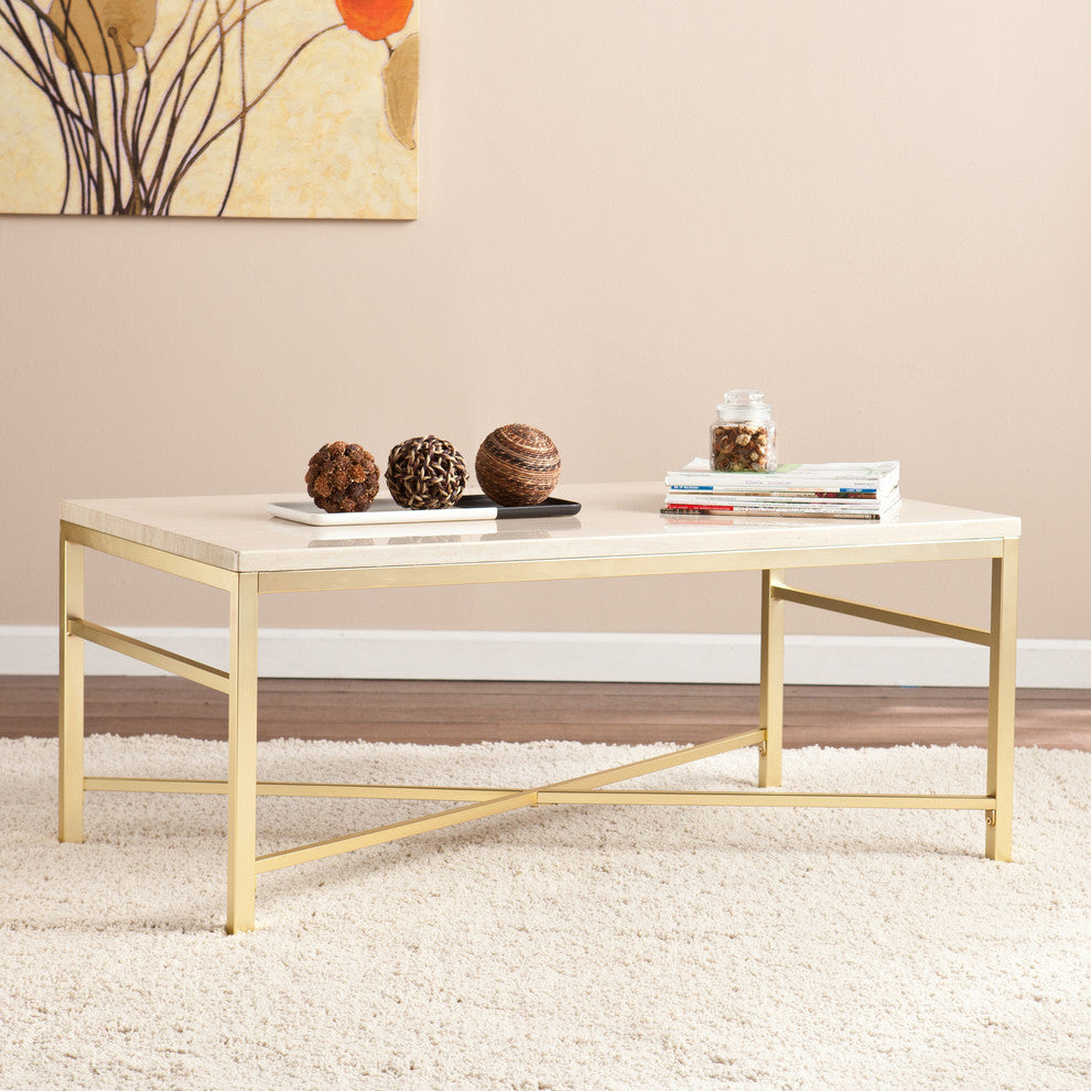 SEI Furniture Orinda Metal Coffee Table in Travertine