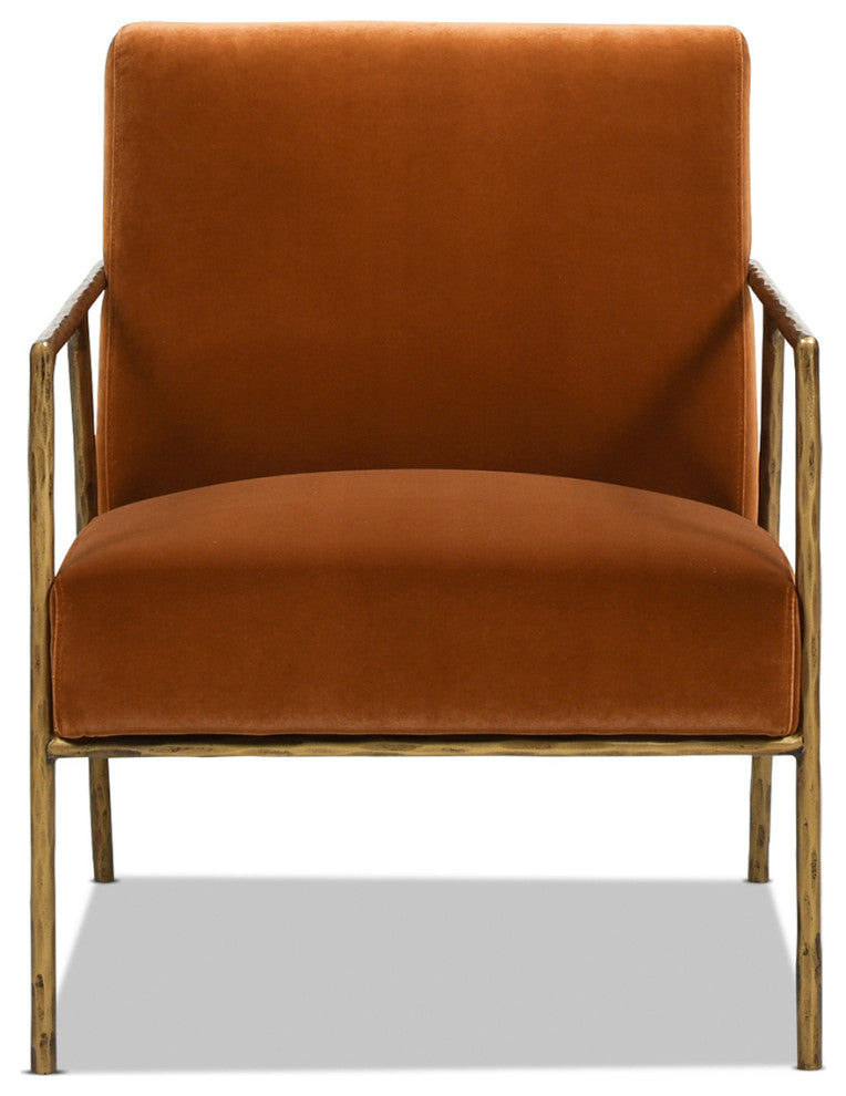 Aerin 24.5" Hammered Brass Accent Arm Chair, Burnt Orange