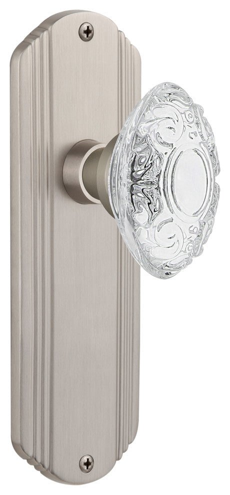 Deco Plate Double Dummy Crystal Victorian Knob, Satin Nickel, DECCVI