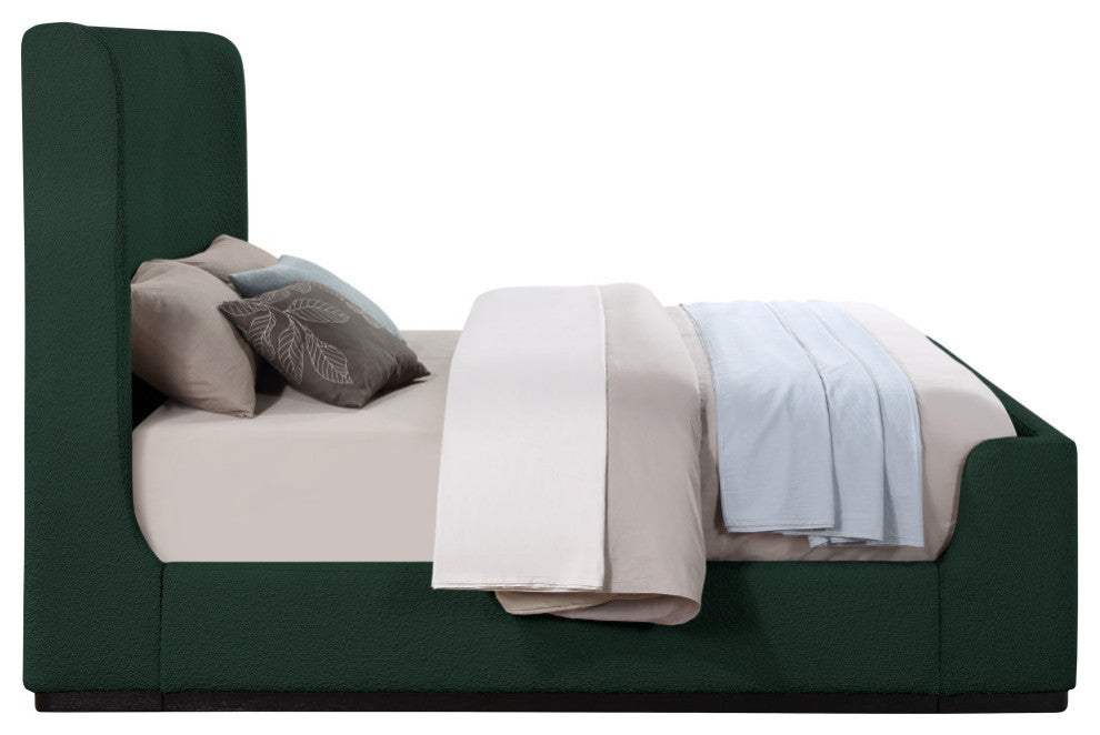 Oliver Boucle Fabric Upholstered Bed, Green, Queen