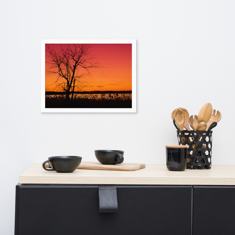 Burning Skies Rural Landscape Framed Photo Paper Wall Art Print, White, 12" X 16"