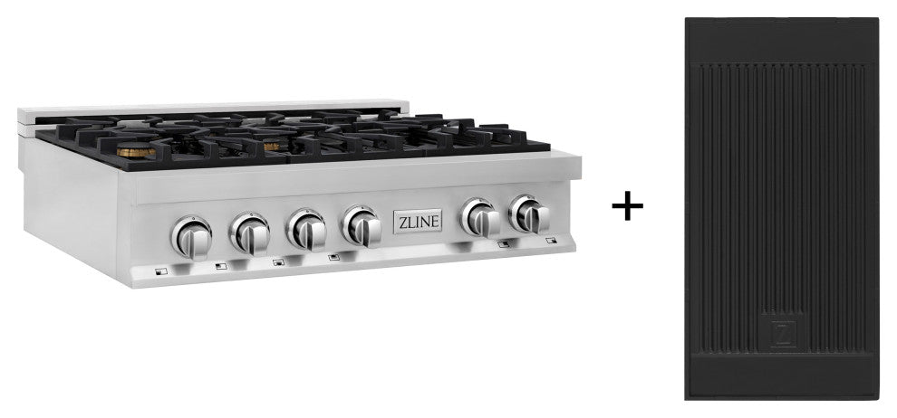 ZLINE 36" Porcelain Gas Stovetop With 6 Gas Brass Burners and Griddle