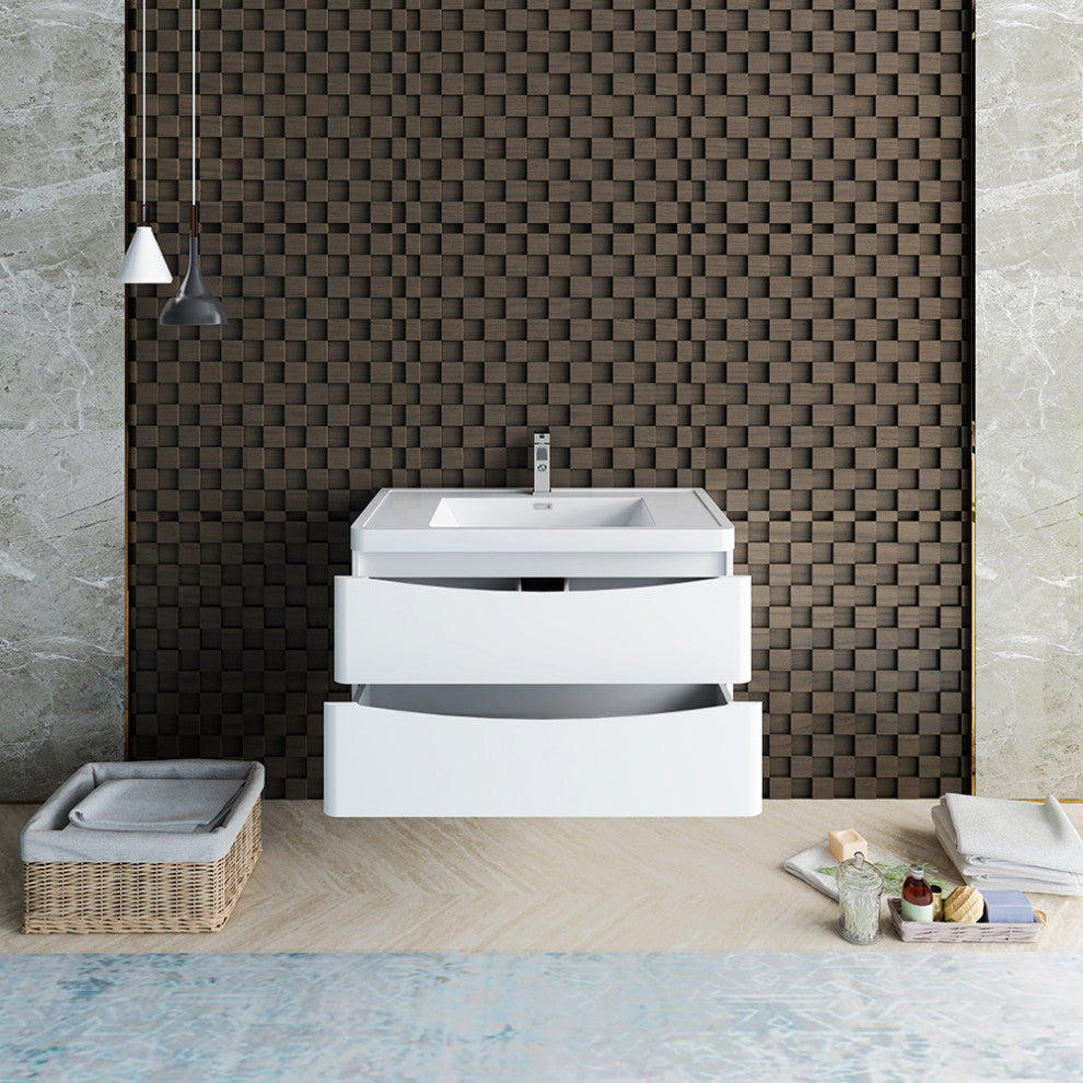 Fresca Tuscany 36" Gloss White Wall Hung Cabinet With Integrated Sink