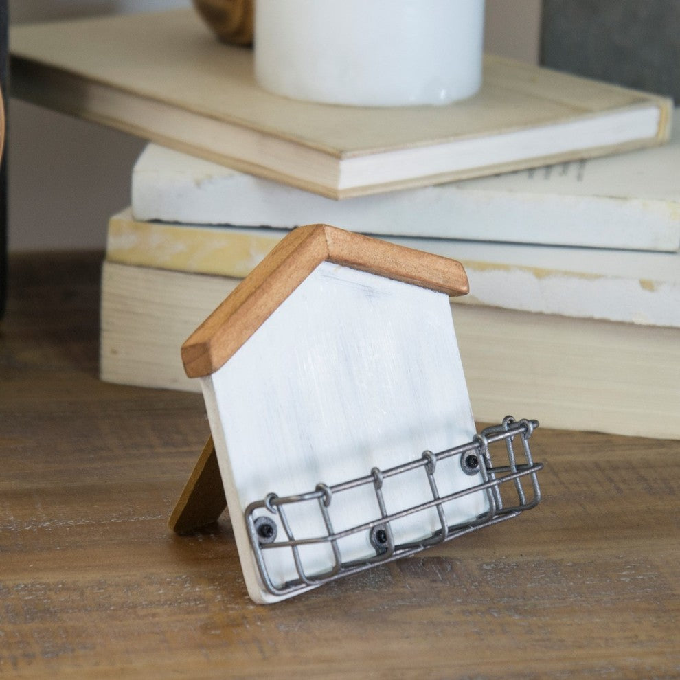 House Shaped Business Card Holder Metal and Wood