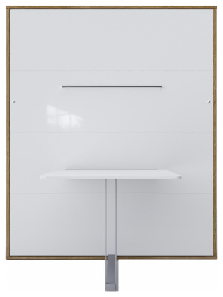 CONTEMPO Vertical Wall Bed with Desk, European Queen size , Oak/White
