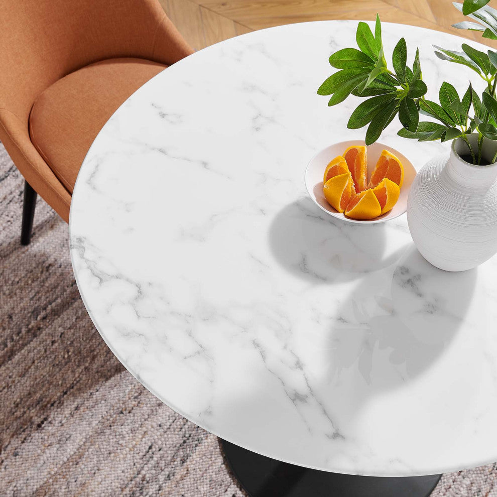 Black White Lippa 36" Round Artificial Marble Dining Table