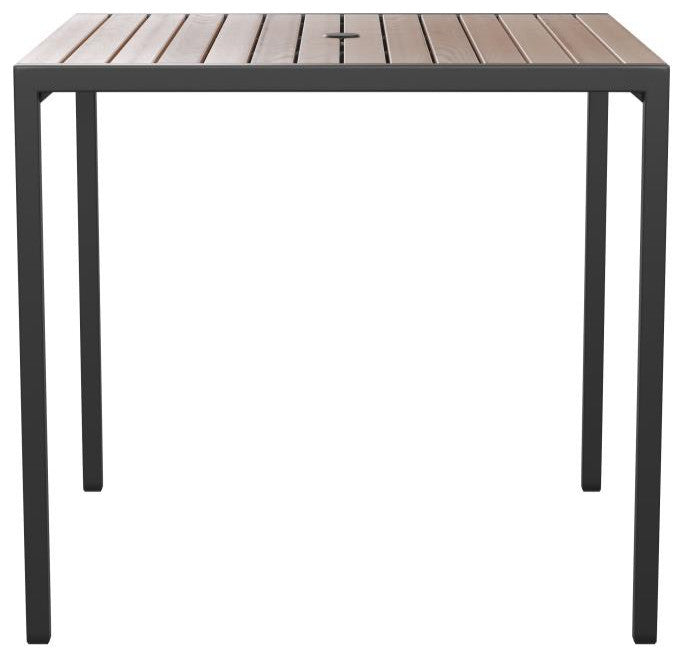 3 Piece Patio Table Set -35" Square Teak Table w/Umbrella Hole & Base, Red