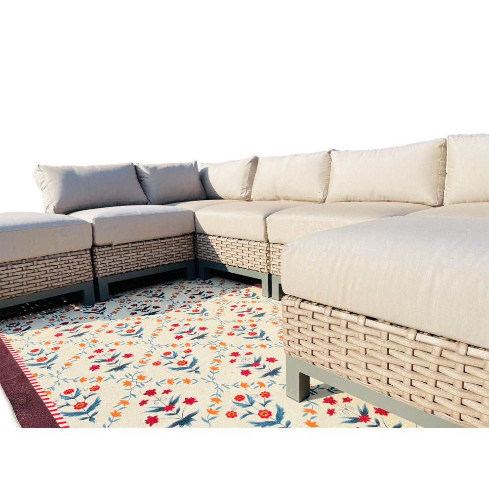 Delta 7-Piece Wicker Outdoor Sectional with Cushions, Cast Ash Acrylic