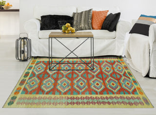 Sangat Flatweave Muiz Red/Gold Rug, 4'2 x 6'3