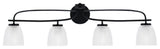 Cavella 4 Light Bath Bar, Matte Black Finish, 5" Clear Ribbed Glass