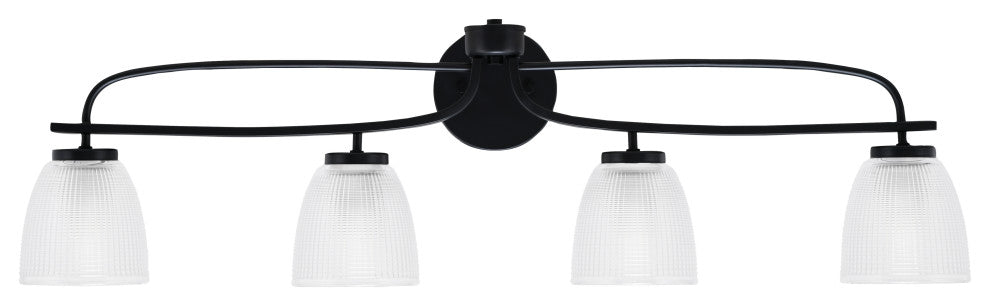 Cavella 4 Light Bath Bar, Matte Black Finish, 5" Clear Ribbed Glass