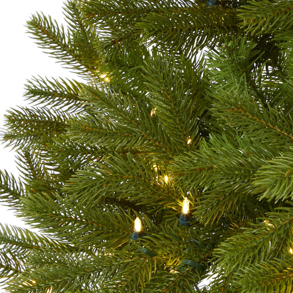 6' Cambridge Spruce Flat Back Faux Xmas Tree W/ White Lights & Bendable Branches