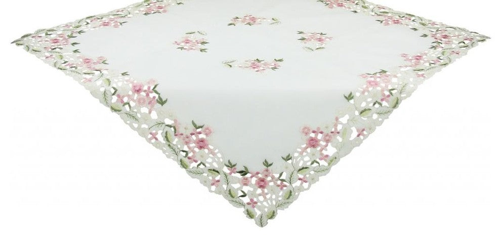 Fairy Garden Sheer Embroidered Cutwork 36"x36" Table Topper
