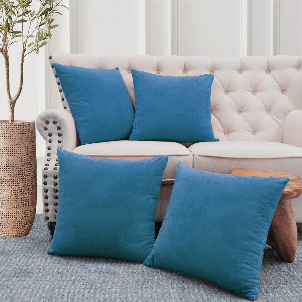 Supersoft Throw Pillow Cover 4 Piece Set, Storm Blue