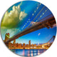 Brooklyn Bridge With Cloud In Sky, Cityscape Disc Metal Artwork, 11"