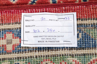 Traditional Pakistani Kazak Handmade Oriental Area Rug Wool, Red, 9'11"X7'10"