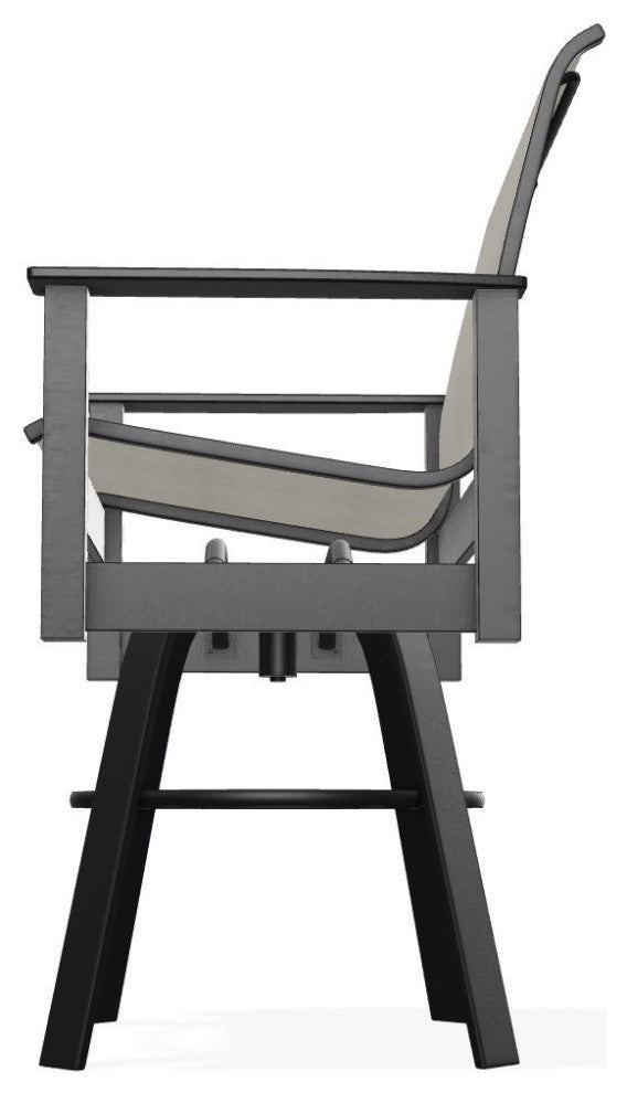 Leeward Sling Bar Height Outdoor Swivel Armchair, Ella/Black