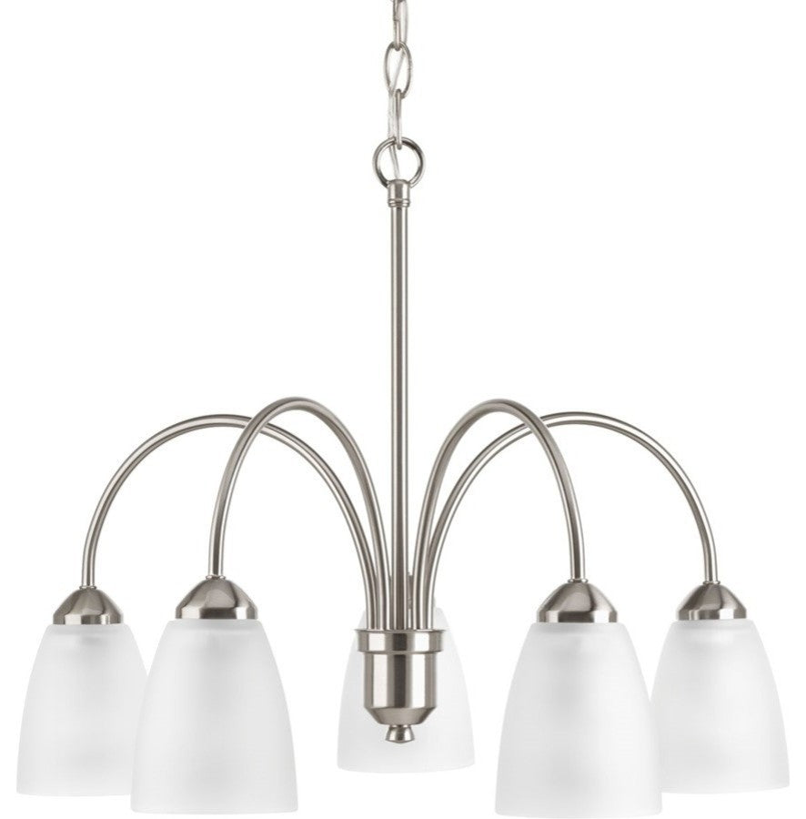 5-Light Chandelier, Brushed Nickel With Etched Shades