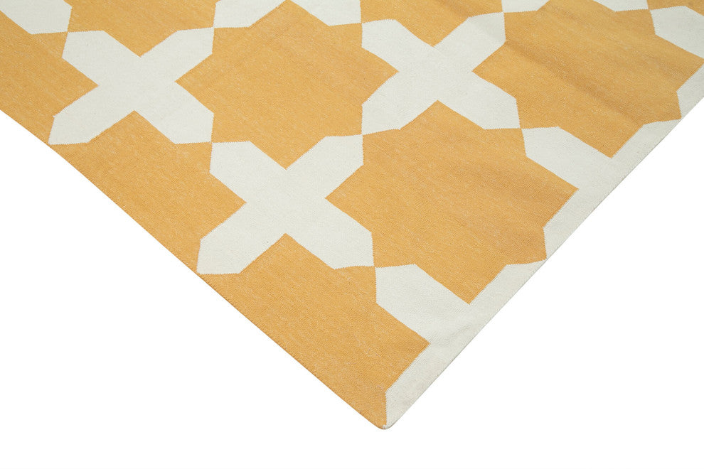 Rug N Carpet - Handmade Wool 9' 3'' x 11' 9'' Geometric Dhurrie Kilim Rug
