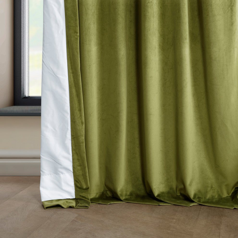 Heritage Plush Velvet Curtain Single Panel, Retro Green, 50"x96"