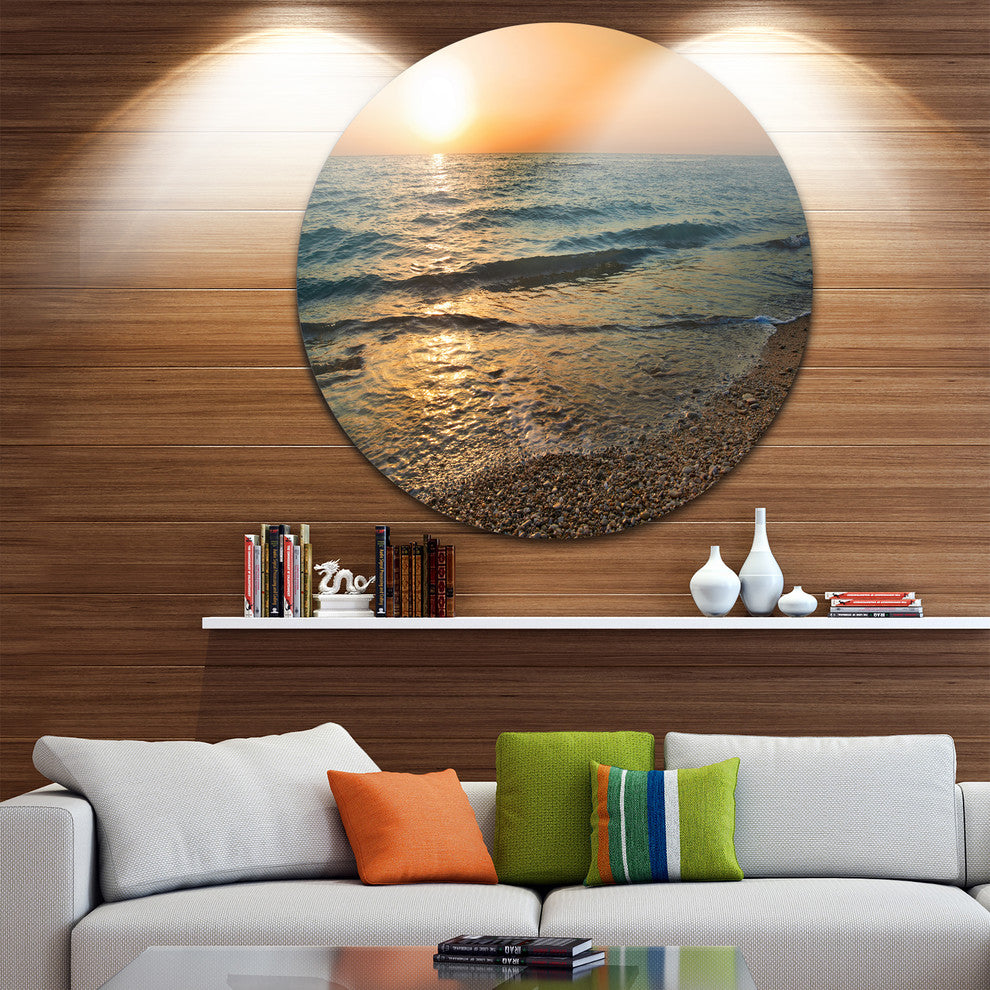 Gloomy Atlantic Beach Portugal, Seashore Disc Metal Artwork, 11"