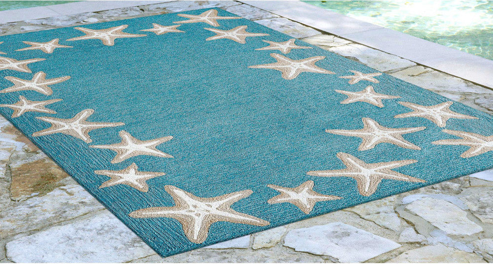 Capri Starfish Border Indoor/Outdoor Rug Aqua, Aqua, 7'6"x9'6"