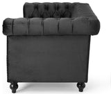 Timber Contemporary Button Tufted Loveseat with Nailhead Trim, Black and Dark Brown, Velvet