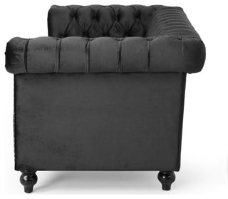 Timber Contemporary Button Tufted Loveseat with Nailhead Trim, Black and Dark Brown, Velvet